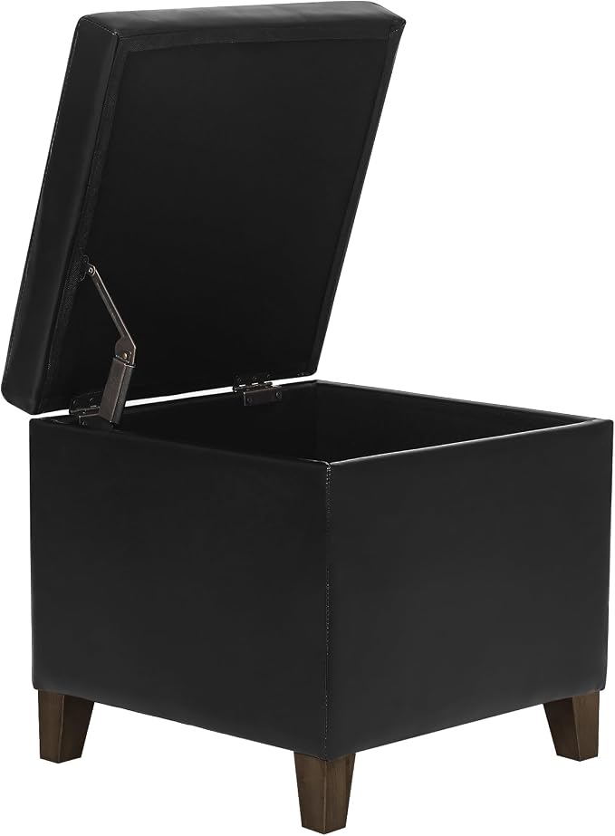Homebeez Black Tufted Faux Leather Storage Ottoman Square Cube Foot Rest Stool - Image 4