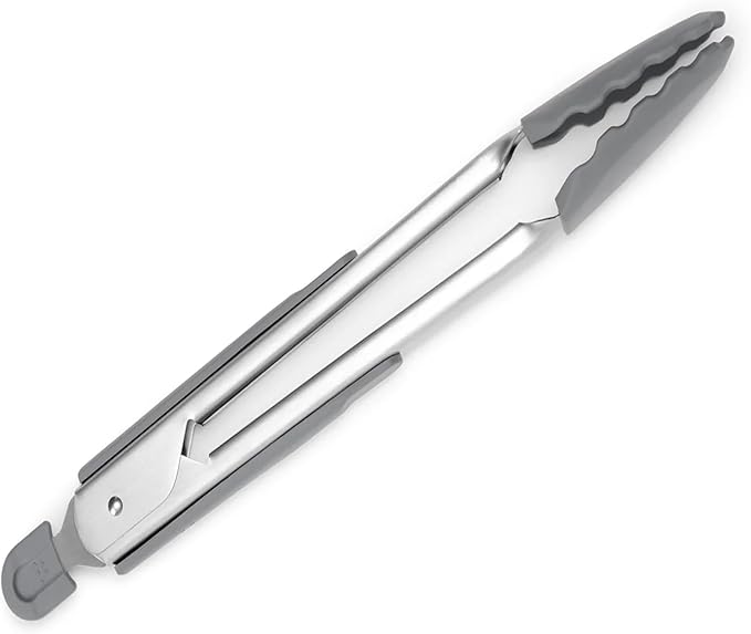 Tongs, 13-Inch Silicone-Tipped with Scalloped Edges, Gray