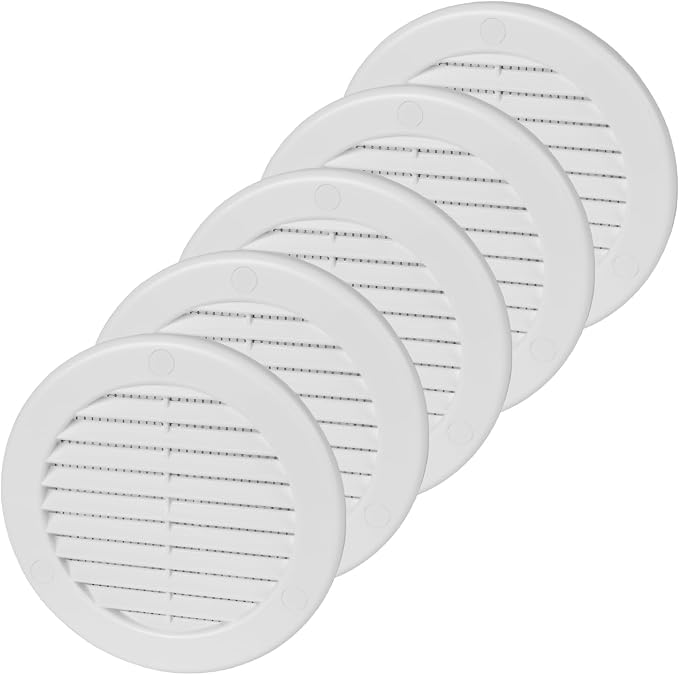 4 Inch White Air Vent Cover – Pack of 5 – Plastic Round Air Vent Grill Cover by Unknown