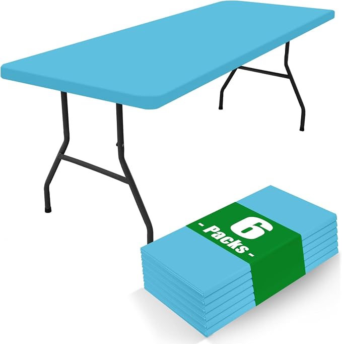 Spandex 6 Foot Rectangle Table Cloth 6 Pack, Elastic Fitted Tablecloths by Moosfor
