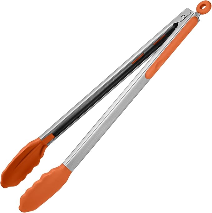 Tongs 16-Inch Silicone-Tipped Locking Grill Tongs, Orange