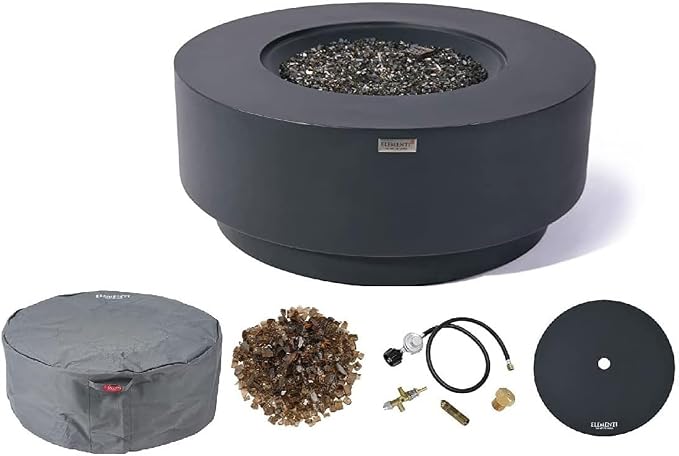 Elementi+ | Nimes Gas Fire Pit Cast Concrete 40" Dia. Round Fire Table by AMSFireplaceInc