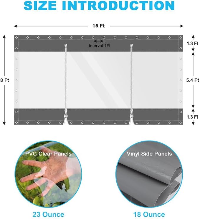 Clear Vinyl Curtains with Zippered Entry, 23oz Heavy Duty Waterproof Anti-UV - Image 2