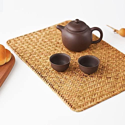12 Pack Rectangular Woven Placemats, Rattan Wicker Table Mats, Natural Seagrass by YANGQIHOME
