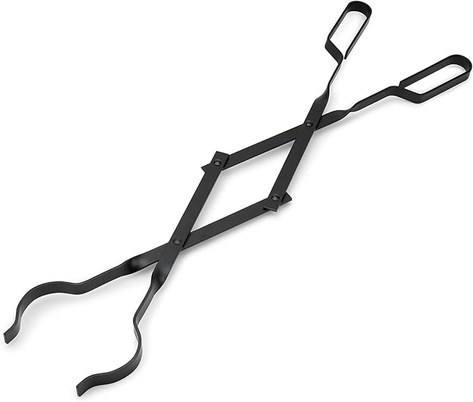 Tongs for Fireplace, 26 Inch Black Powder-Coated Steel Log Grabber