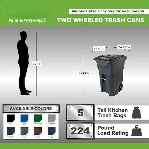 Premium 64 Gallon Black Wheeled Trash Can Bundle – Heavy Duty Municipal-Style - Image 8