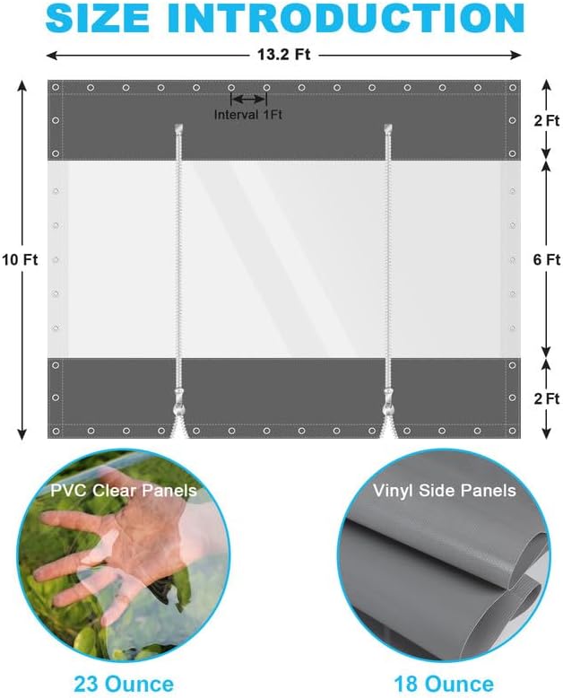 Clear Vinyl Curtains with Zippered Entry, 23oz Heavy Duty Waterproof Anti-UV - Image 2