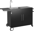Grill Table with Sink, Outdoor Stainless Steel Kitchen Island Cabinets Sink by JFHID