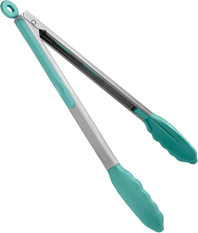 Tongs with Heat-Resistant Silicone Tips, Aqua Sky Stainless Steel