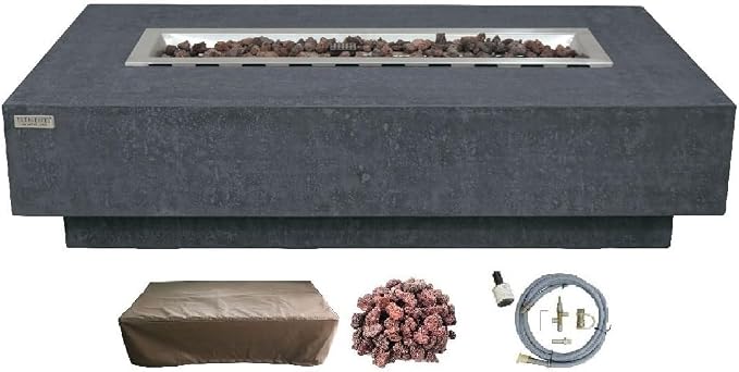 Elementi | Hampton Gas Fire Pit Cast Concrete 56" Rectangular Fire Table by AMSFireplaceInc