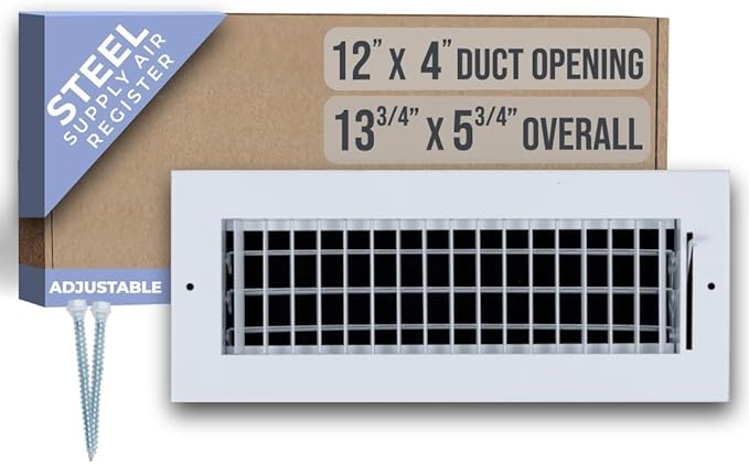 Fits 12x4 Duct Opening Steel Adjustable Air Supply Grille by Handua | Register by Handua