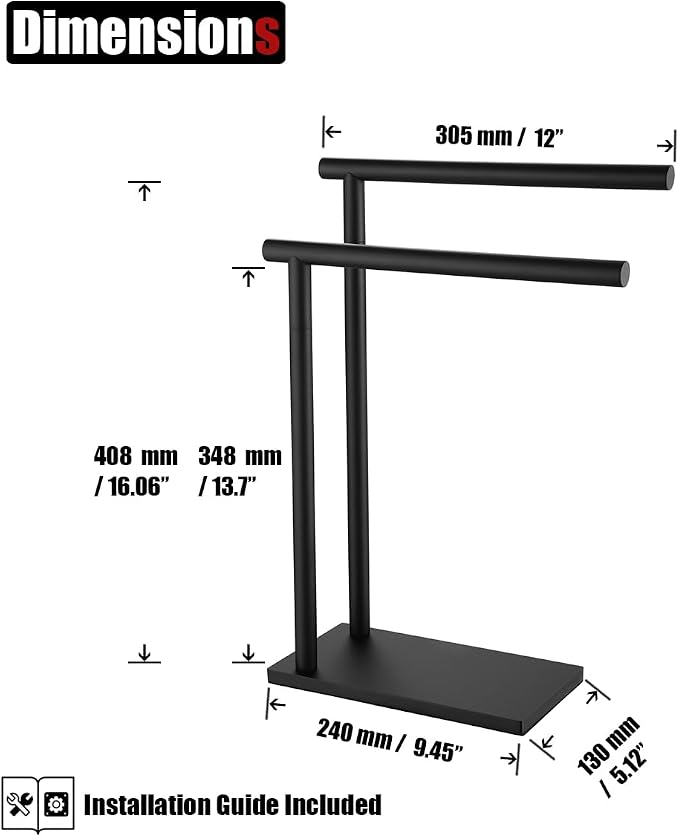 JQK Hand Towel Holder Stand Black, Modern Tree Rack Free Standing - Image 2
