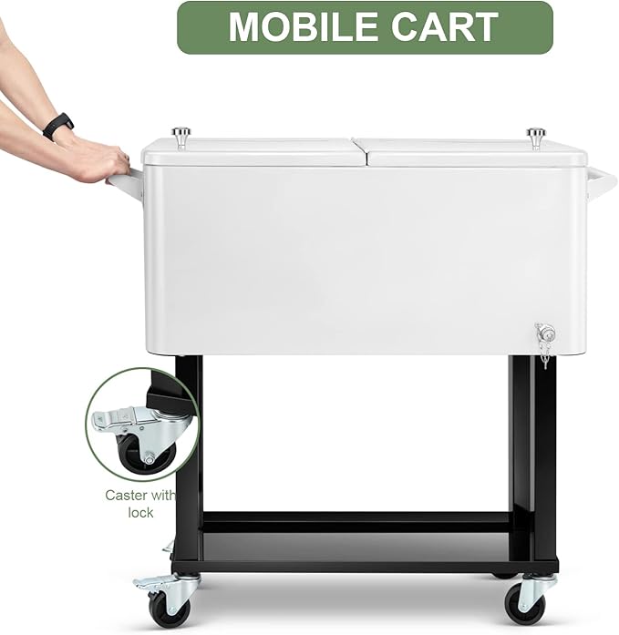 EDOSTORY 80 Quart Rolling Ice Chest Cooler Cart, Patio Backyard Party Drink - Image 5