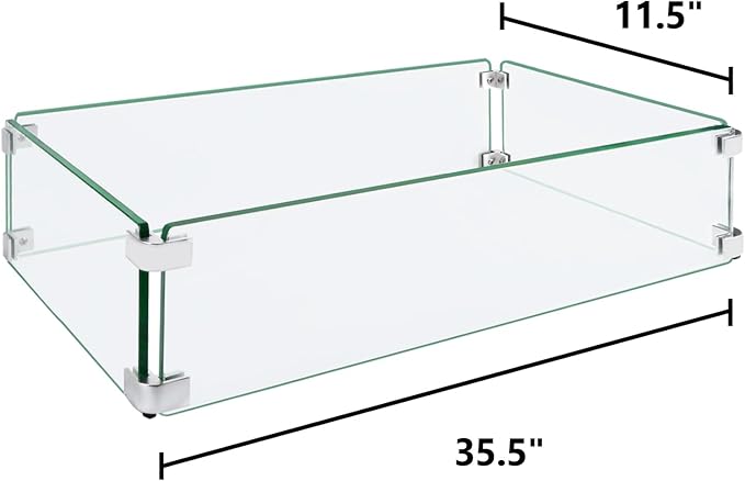Fire Pit Wind Guard, 35.5"x11.5"x6" Square Fire Pit Glass Wind Guard Made of - Image 2