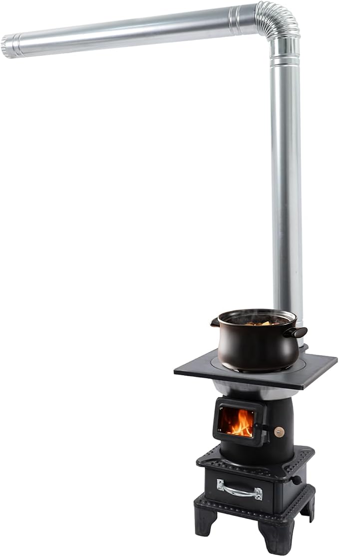 Wood Burning Stove with Chimney and Heat Shield, Outdoor Portable Heater by Hanmorfarbi
