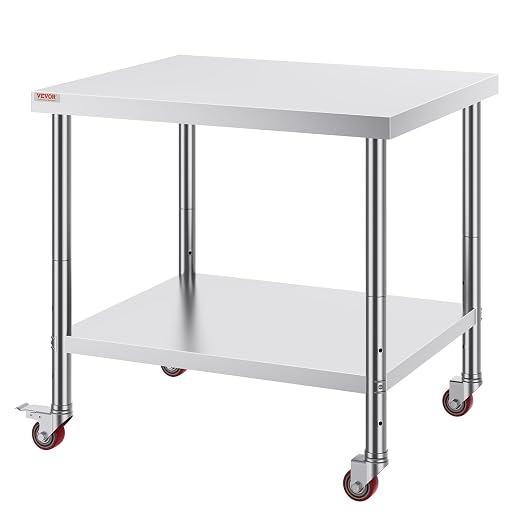 Vevor 30x36x34 Inch Stainless Steel Work Table 3-Stage Adjustable Shelf - Image 9
