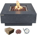 Elementi | Manhattan Gas Fire Pit Cast Concrete 36" Square Fire Table, Outdoor by AMSFireplaceInc