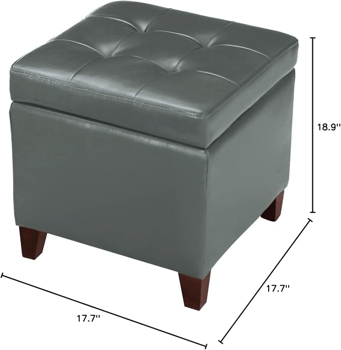 Homebeez Tufted Faux Leather Storage Ottoman Square Cube Foot Rest Stool - Image 3