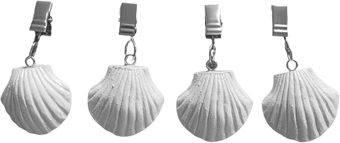 TwoFish Home Set of 4 White-Shell Resin Tablecloth Weights Clips White-Shell by TwoFishHomeFashionLLC