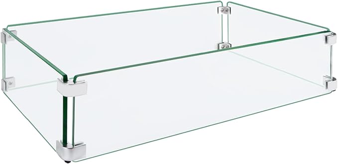 Fire Pit Wind Guard, 35.5"x11.5"x6" Square Fire Pit Glass Wind Guard Made of by ProtectYourOutdoorProductsforLongerLife