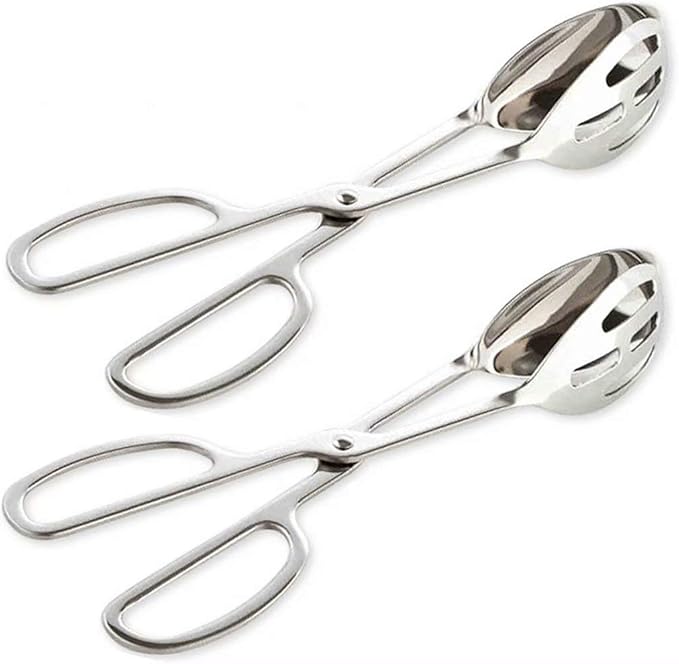 Tongs, 10-Inch Silver Stainless Steel with Scissor-Style Handle