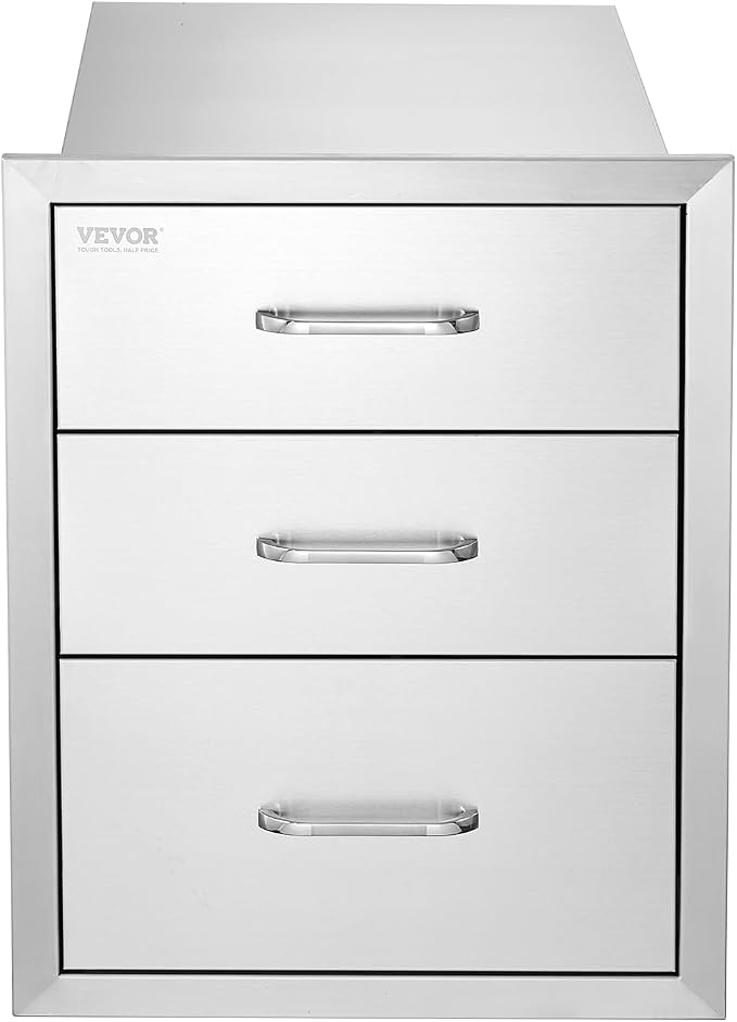 VEVOR 18x23 Inch Outdoor Kitchen Stainless Steel Triple Access BBQ Drawers - Image 11