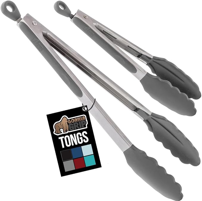 Tongs in Gray with Silicone Heads and Stainless Steel, 7 and 9 Inch Sizes