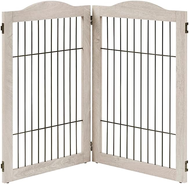 unipaws 44" Wide Dog Gate and Extension Kit, Free Standing Pet Gate, Wooden Dog by unipaws
