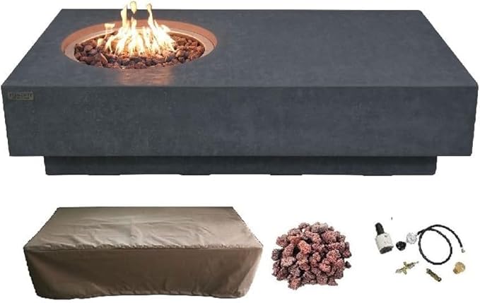 Elementi | Metropolis Gas Fire Pit Cast Concrete 56" Rectangular Fire Table by AMSFireplaceInc
