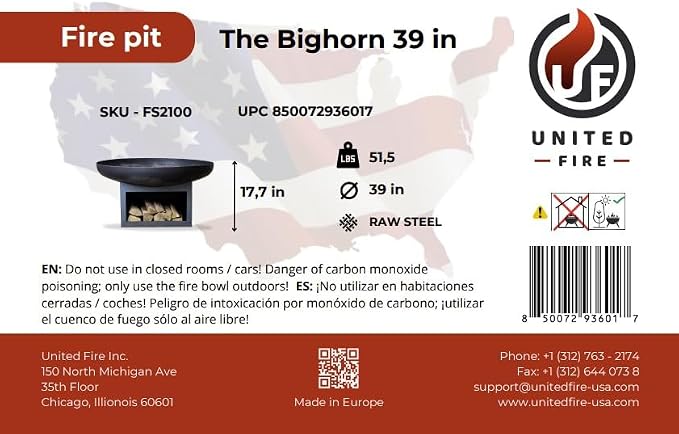 Fire Pit Bighorn 39" Outdoor Fire Bowl, Steel Firepit - Image 5