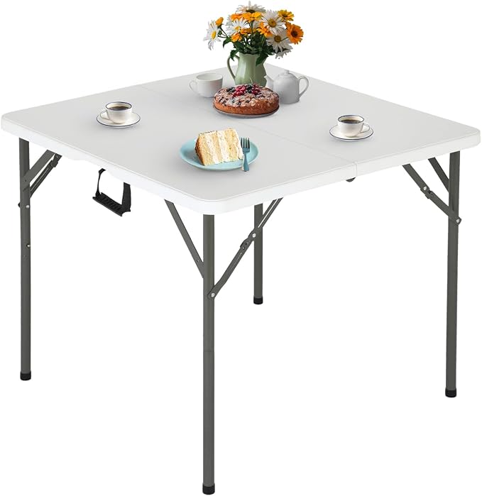 FDW 34" Folding Card Table Plastic Table Portable Square Height Dining Table by FDW