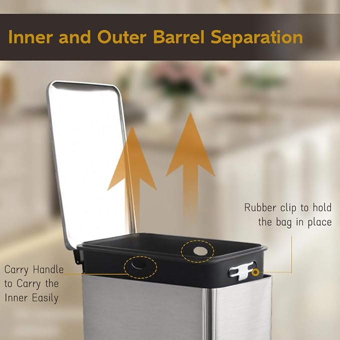 Bathroom Trash Can, 10 Liter / 2.6 Gallon Stainless Steel Garbage Can - Image 4