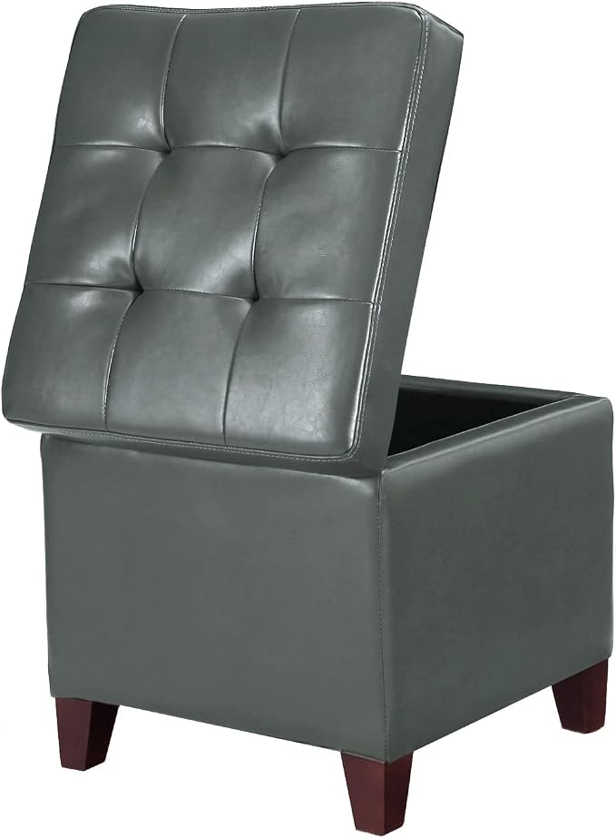 Homebeez Tufted Faux Leather Storage Ottoman Square Cube Foot Rest Stool - Image 6