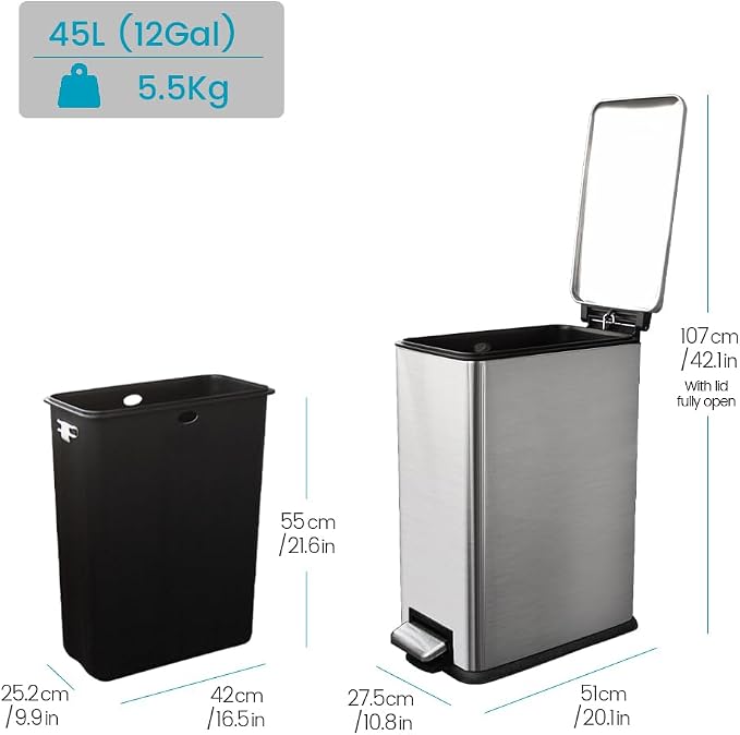 12 Gallon Slim Kitchen Trash Can, Metal Trash Can - Image 4