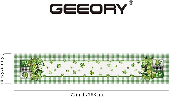 GEEORY St. Patrick's Day Table Runner 13 x 72 Inch, Shamrocks Plaid Mason Jar - Image 6