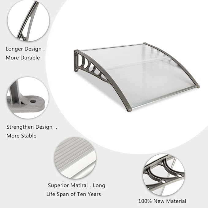 Simply-Me 40" x 40" Door Window Awning Polycarbonate Cover Front Door Outdoor - Image 3