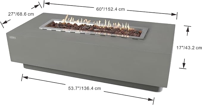 Elementi | Bundle Granville Gas Fire Pit Cast Concrete 60" Rectangular Fire - Image 2