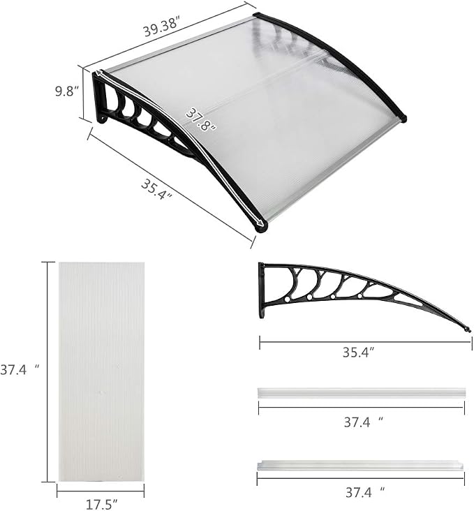 Simply-Me 40" x 40" Door Window Awning Polycarbonate Cover Front Door Outdoor - Image 7