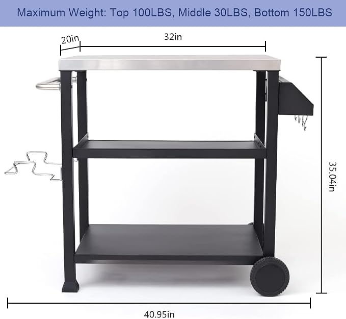 NUUK Three-Shelf Movable Outdoor Dining Cart Table - Image 2