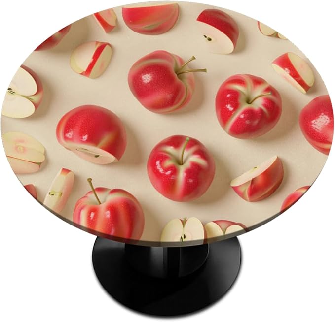 Apples Red Fruit Bright Round Table Cloth Cover, Elastic Edge Waterproof by ModaQua