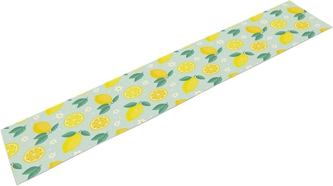 Spring Lemon Table Runner, Summer Seasonal Green Leaves Flowers Yellow Fruit - Image 3