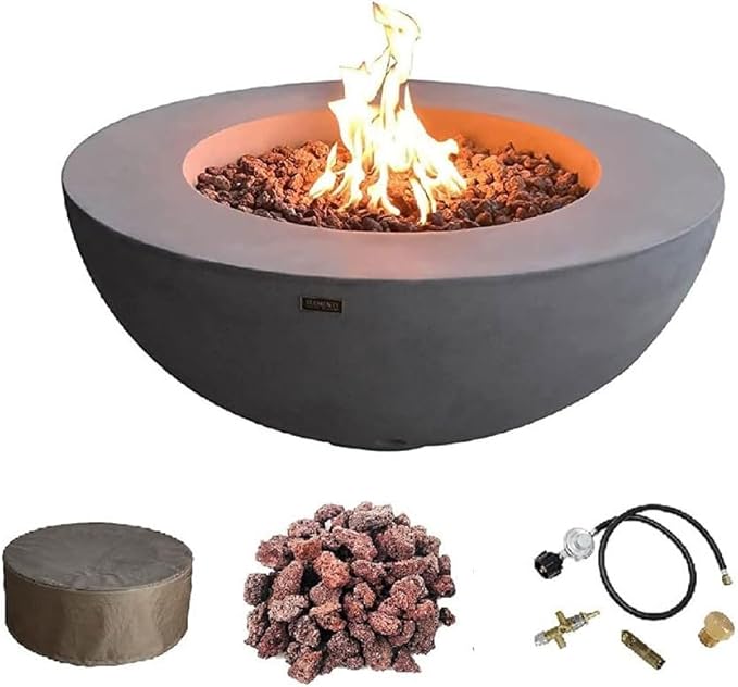 Elementi | Lunar Gas Fire Pit Cast Concrete 42" Round Fire Table, Outdoor Fire by AMSFireplaceInc