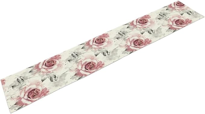 Pink Rose Floral Table Runner, Abstract Watercolor Flower Pattern Modern - Image 2