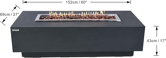 Elementi | Granville Gas Fire Pit Cast Concrete 60" Rectangular Fire Table - Image 2