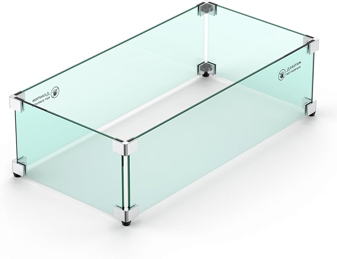 Skyflame 24 x 12 Inches Rectangular Fire Pit Glass Wind Guard Replacement by Skyflame