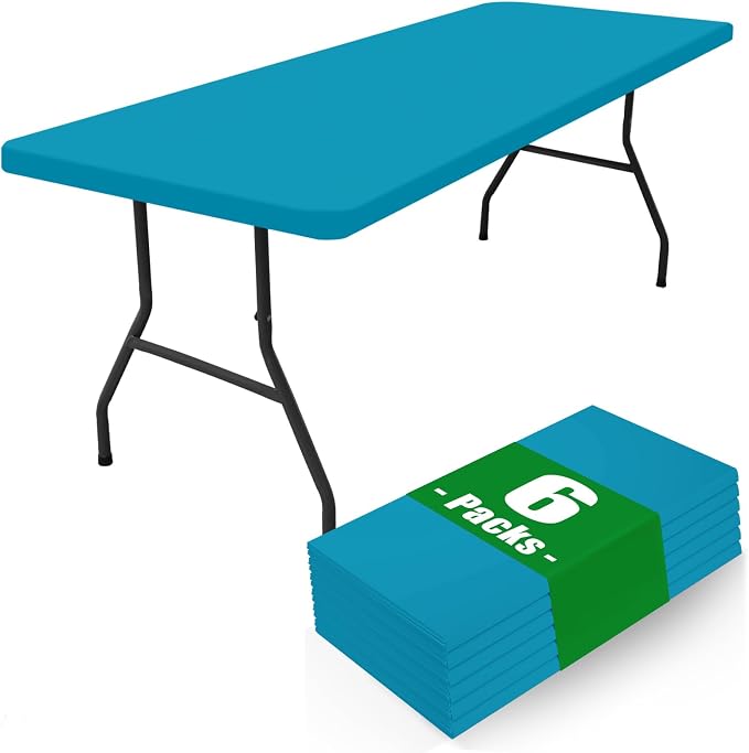 Spandex 6 Foot Rectangle Table Cloth 6 Pack, Elastic Fitted Tablecloths by Moosfor