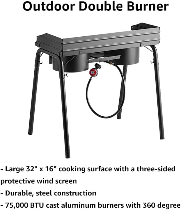 32" Gas Stove with Hose Guard, Steel Heavy Duty Double Burner Outdoor Patio - Image 2