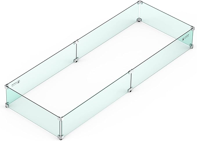 Skyflame Fire Pit Wind Guard, 53.5" x 19.5" x 6" Clear Tempered Glass Flame by Skyflame