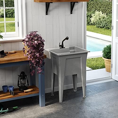 Freestanding Utility Sink with Two Handle Chrome Faucet - Image 9