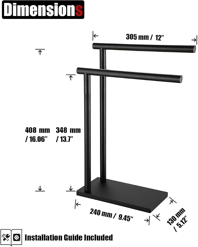 JQK Hand Towel Holder Stand Oil Rubbed Bronze, Modern Tree Rack Free Standing - Image 2
